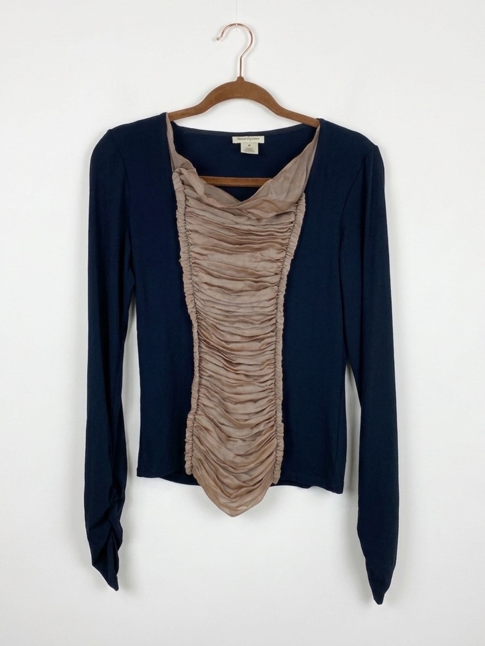 Elizabeth Steeve Black & Bronze Ruched French Lace Top - Size‎ M - Made in USA